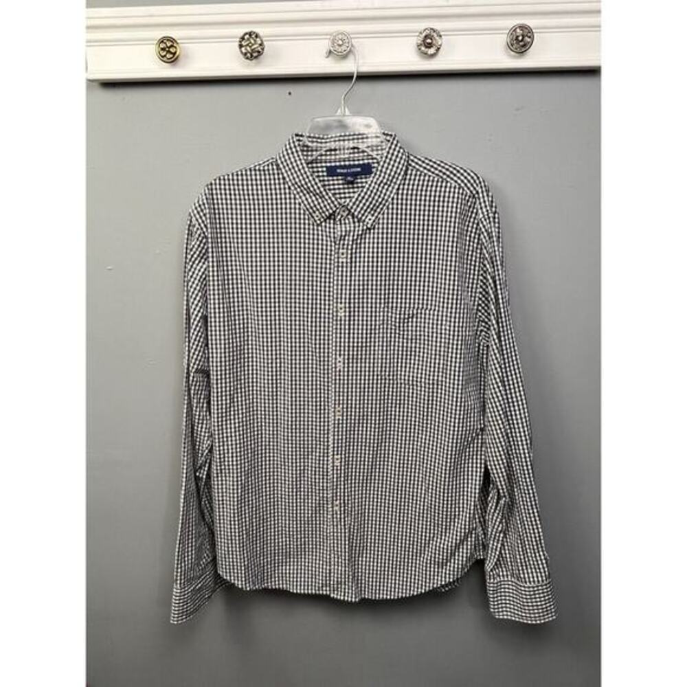 Bowery & Broome Button Front Shirt Mens XL Black White Plaid‎ Check Casual